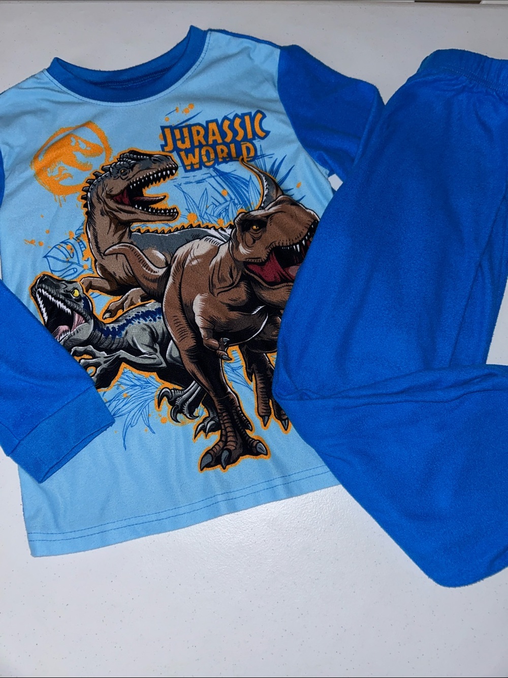 Jurassic World Boy’s Blue Fleece Pajama Set Size M (8)